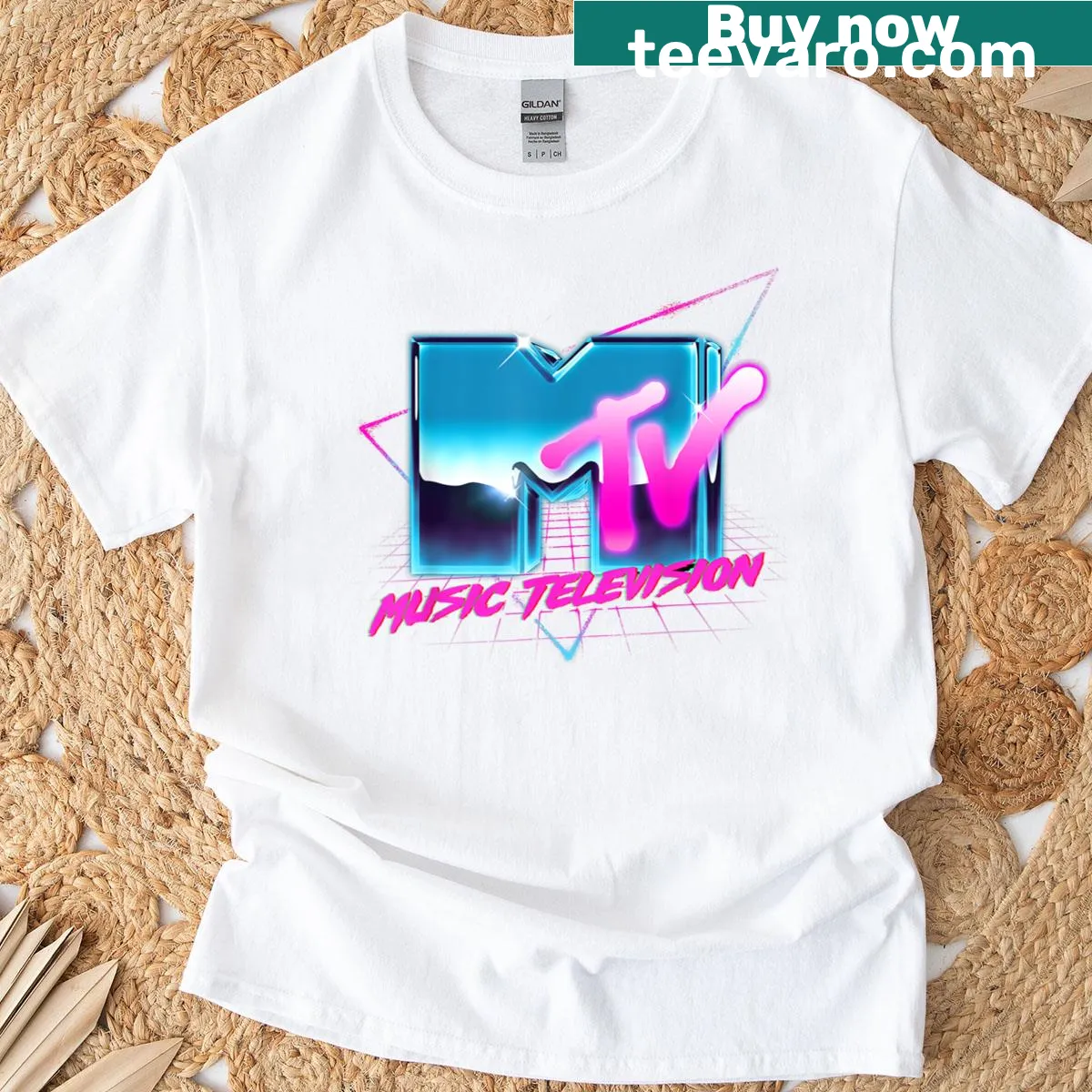 Retro MTV logo T-shirt with chrome effect design — on a men's t-shirt