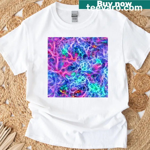 Illustrated t-shirt featuring a coral art collection inspired by ocean life