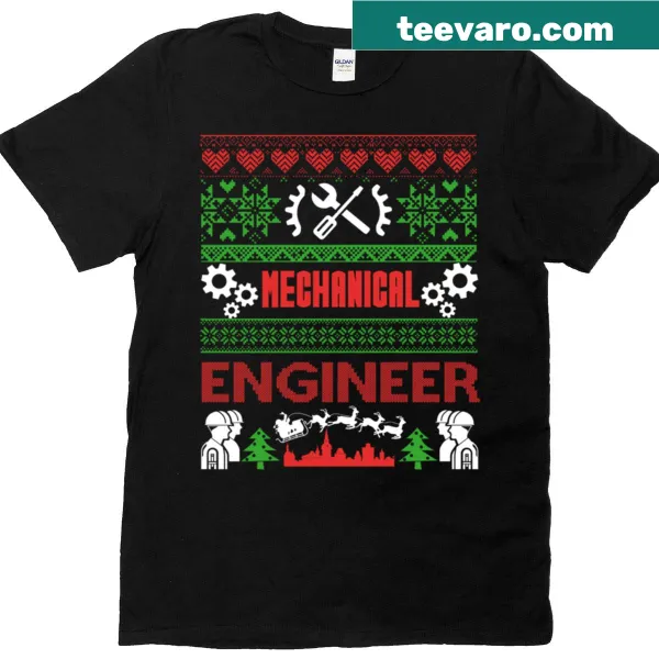 Christmas shirt for mechanical engineers with a festive emblem