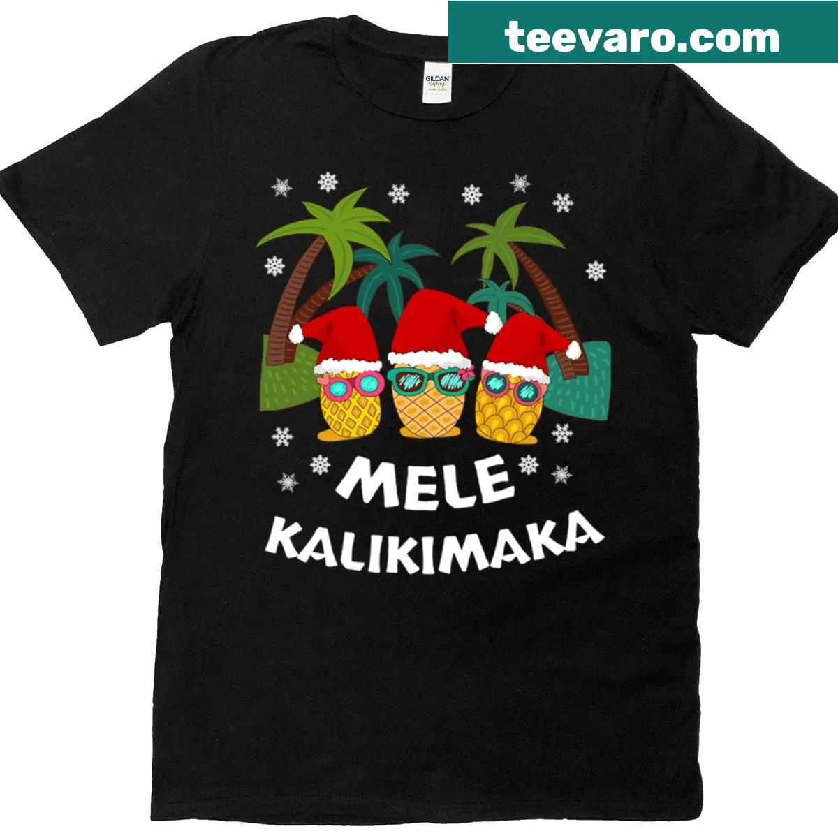 Hawaiian Santa design with 'Mele Kalikimaka' text for Christmas — on a men's t-shirt