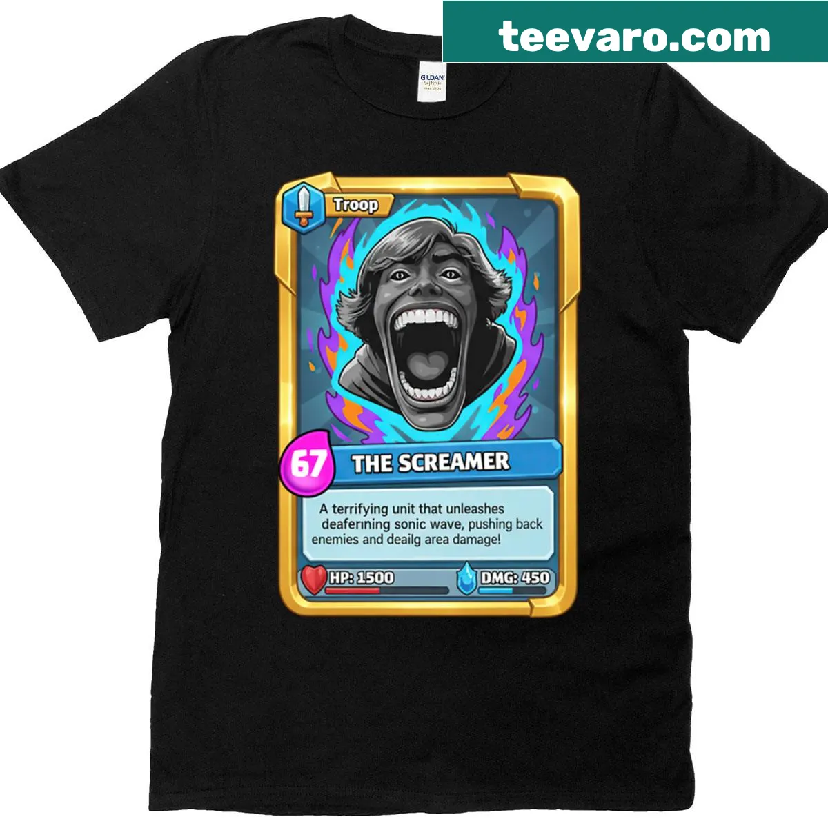 Funny Meme 67 Guy Clash Royale t-shirt with bold graphic — on a men's t-shirt