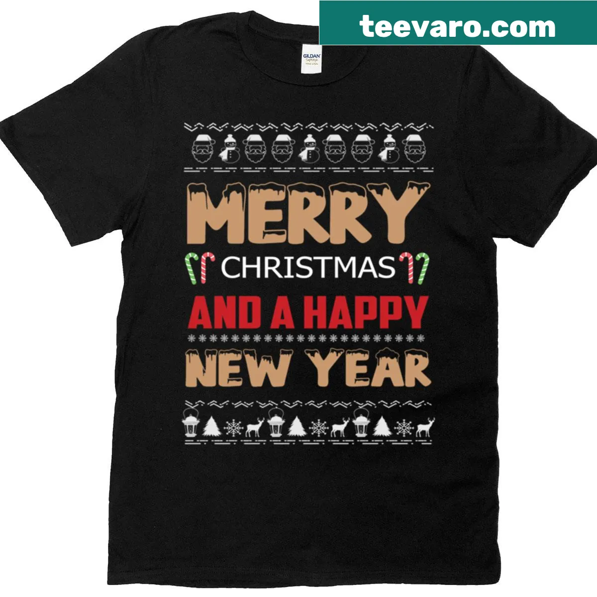 Oversized t-shirt with Merry Christmas and Happy New Year graphic — on a men's t-shirt