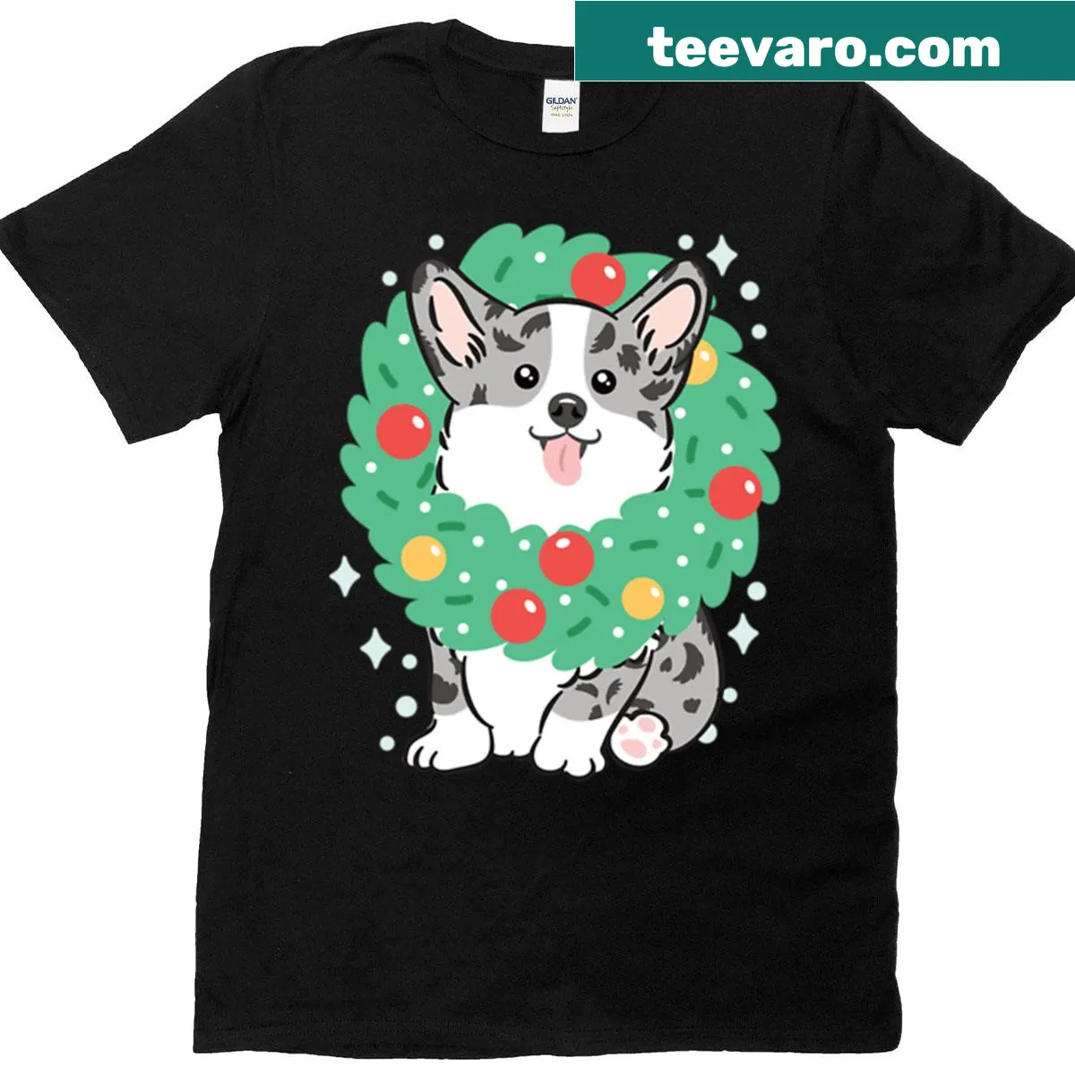 Oversized Christmas shirt featuring a Blue Merle Corgi — on a men's t-shirt