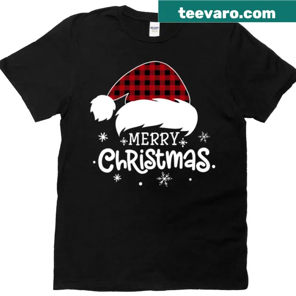 Buffalo plaid Christmas shirt with Santa hat graphic