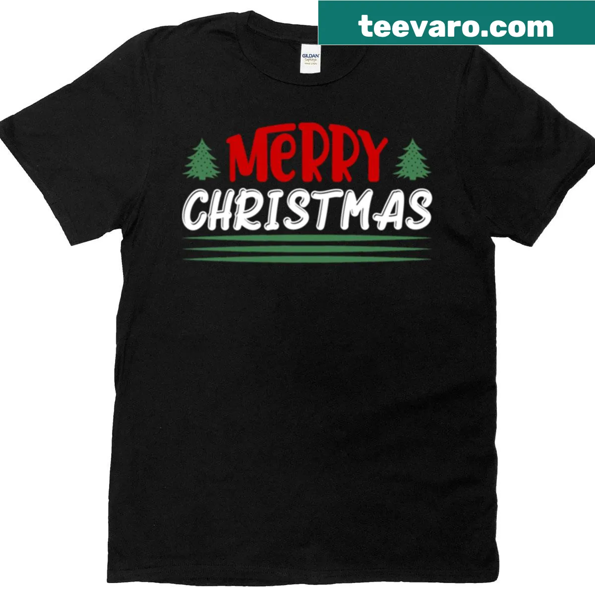 Christmas T-shirt with illustrated tree and Merry Christmas text — on a men's t-shirt