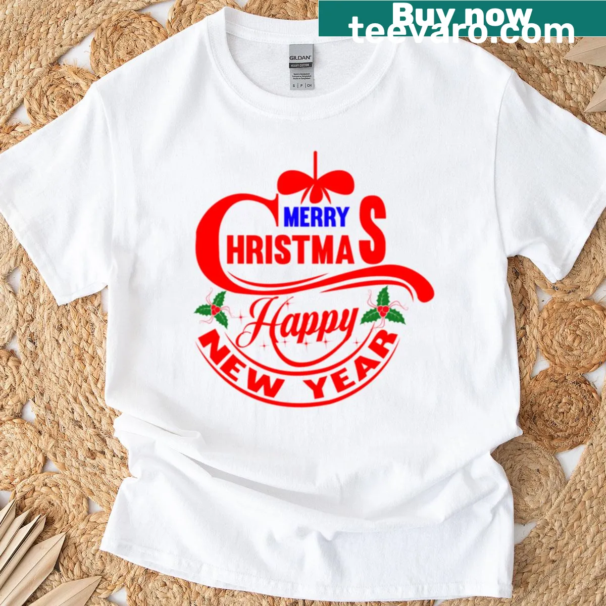 Christmas and New Year spirit T-shirt with festive graphic — on a men's t-shirt
