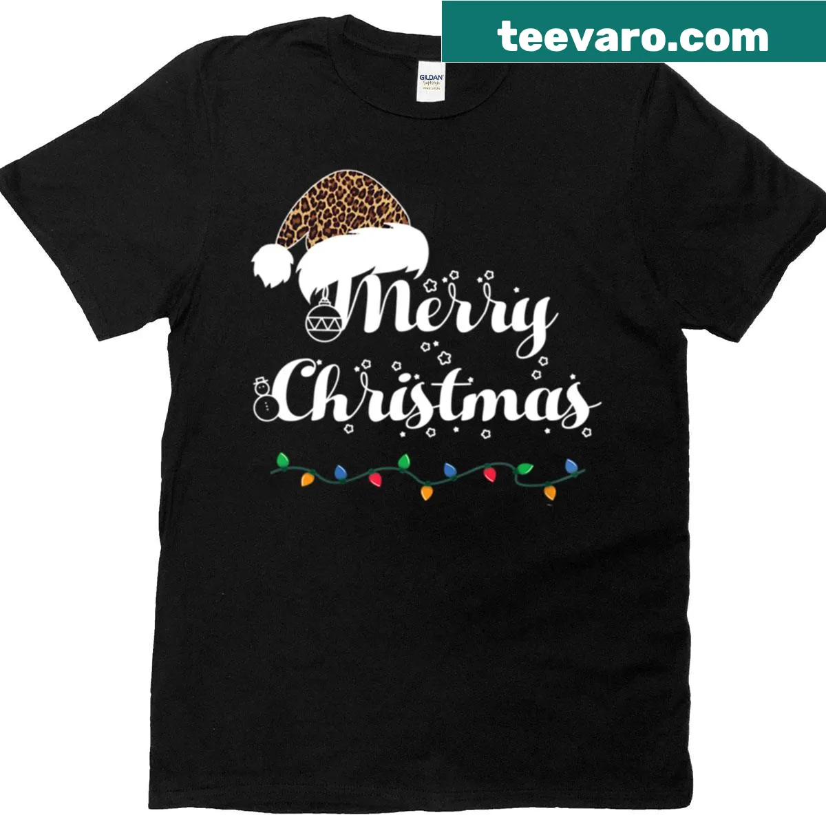 Christmas T-shirt with Santa hat and leopard print — on a men's t-shirt