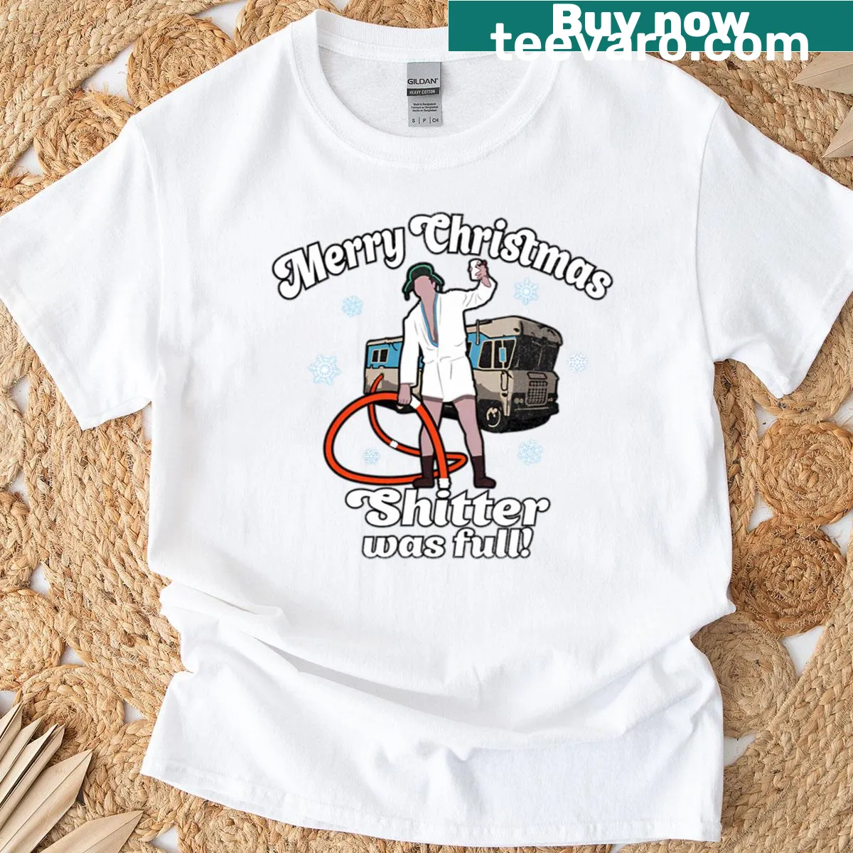 Funny Christmas shirt with humorous text about a full shitter — on a men's t-shirt