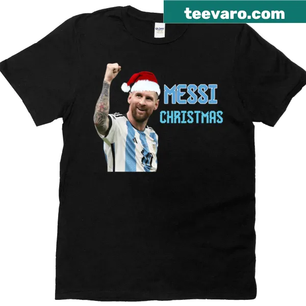 Christmas-themed T-shirt featuring Lionel Messi design