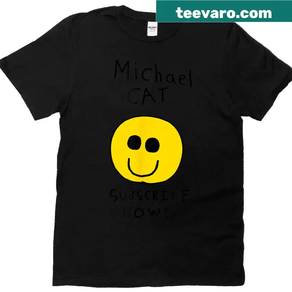 Whimsical T-shirt featuring humorous character Michael Cat