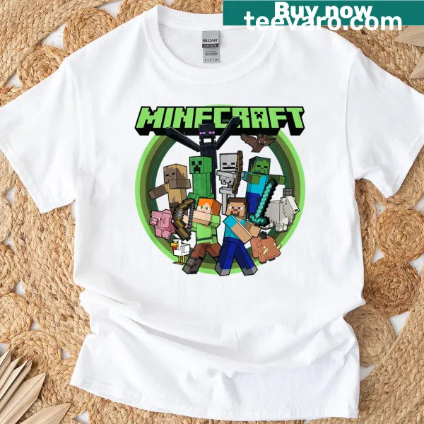 Minimalist Minecraft group circle logo t-shirt design.
