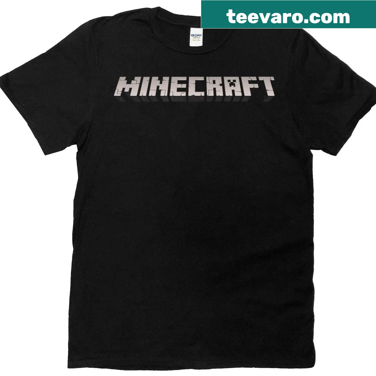 Black Minecraft logo shirt for gaming enthusiasts — on a men's t-shirt
