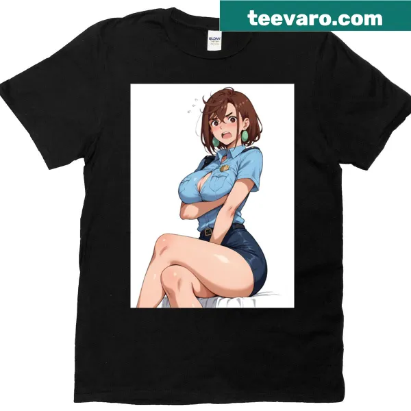 Cute anime girl cop graphic on T-shirt featuring Momo Ayase
