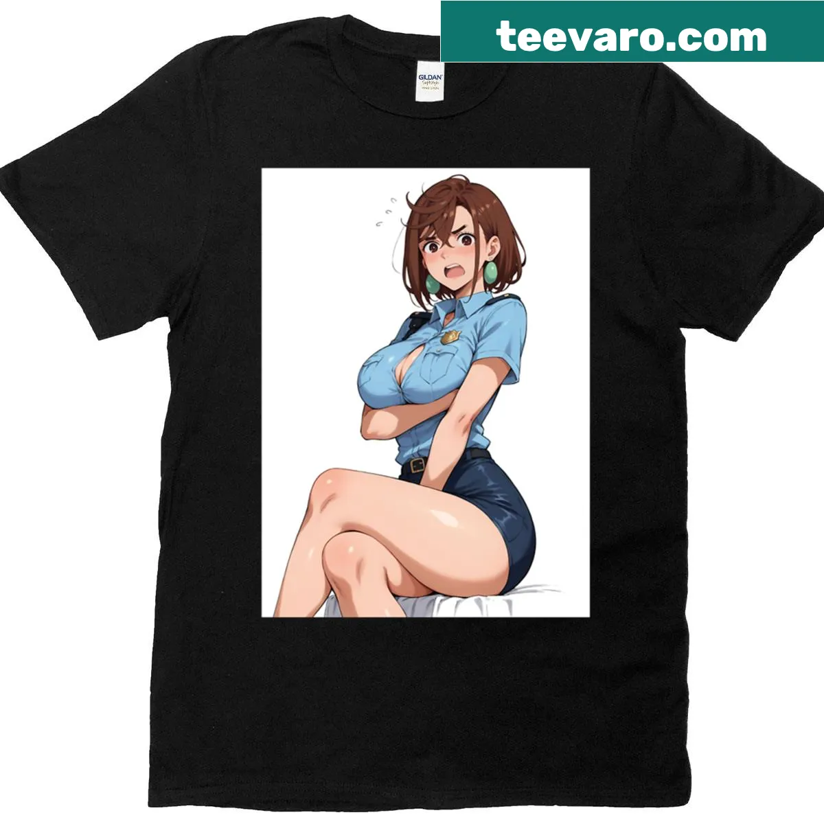 Cute anime girl cop graphic on T-shirt featuring Momo Ayase — on a men's t-shirt