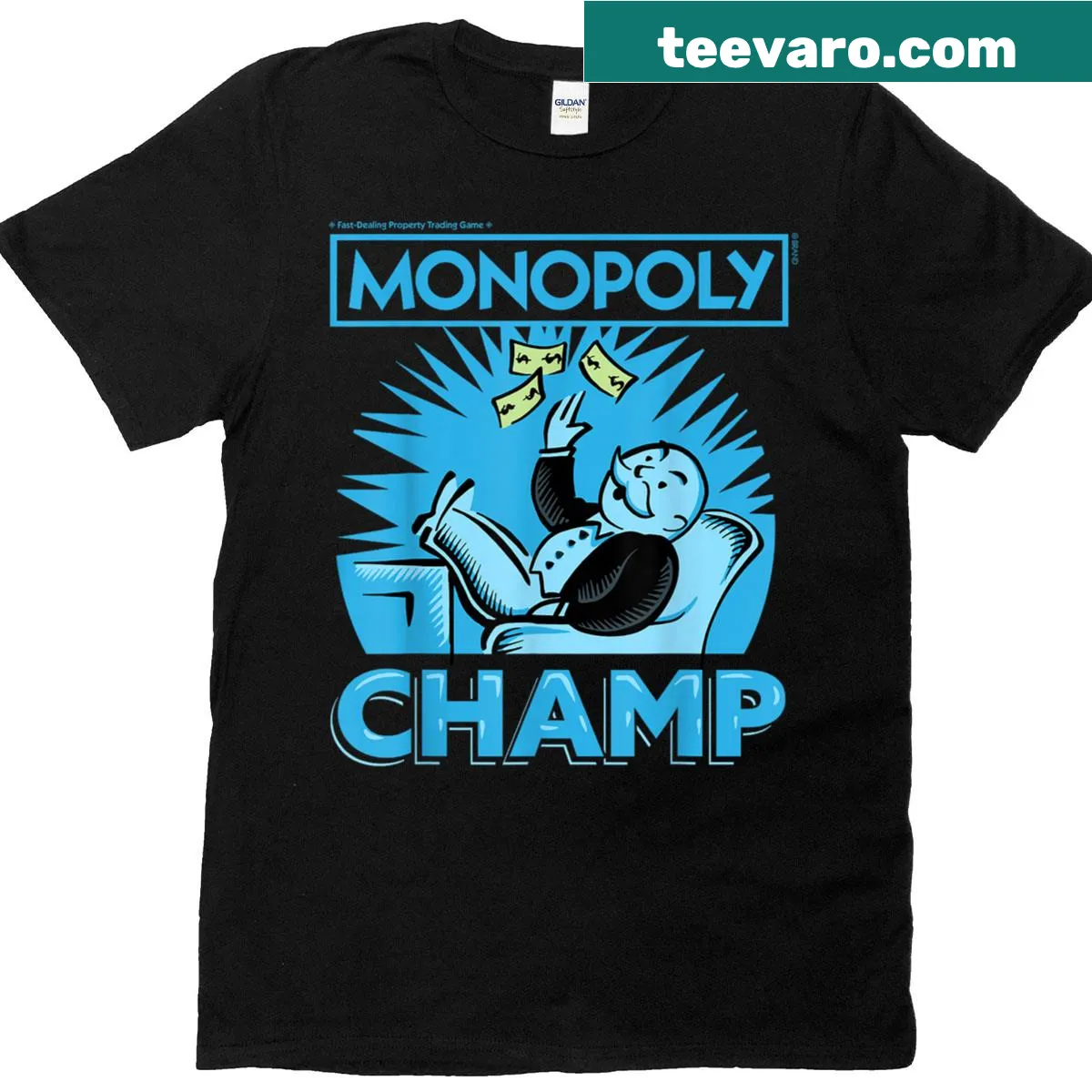 Vintage logo shirt featuring the Monopoly Man tossing money — on a men's t-shirt