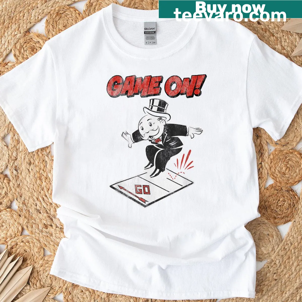 Distressed Mr. Monopoly logo t-shirt for board game fans — on a men's t-shirt