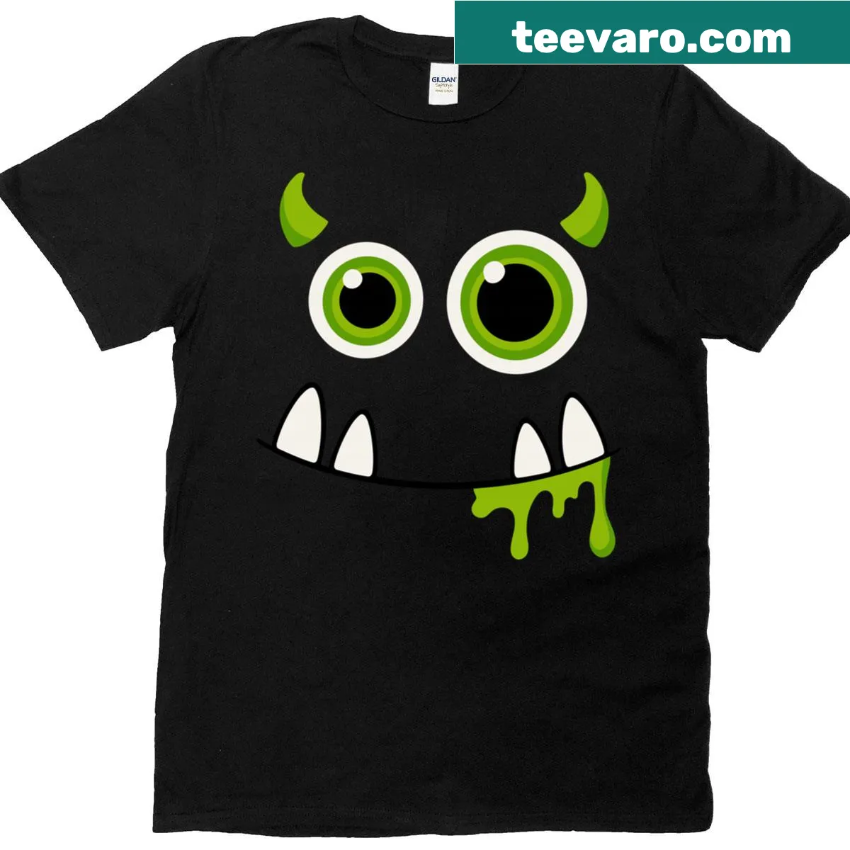 Cartoon monster with funny eyes and teeth Halloween shirt — on a men's t-shirt