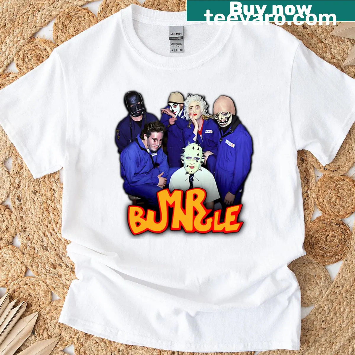 Vintage-inspired Mr. Bungle band t-shirt design. — on a men's t-shirt
