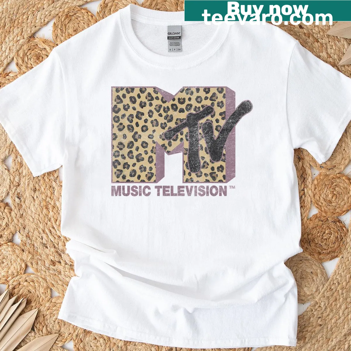Bold MTV logo T-shirt with leopard print — on a men's t-shirt