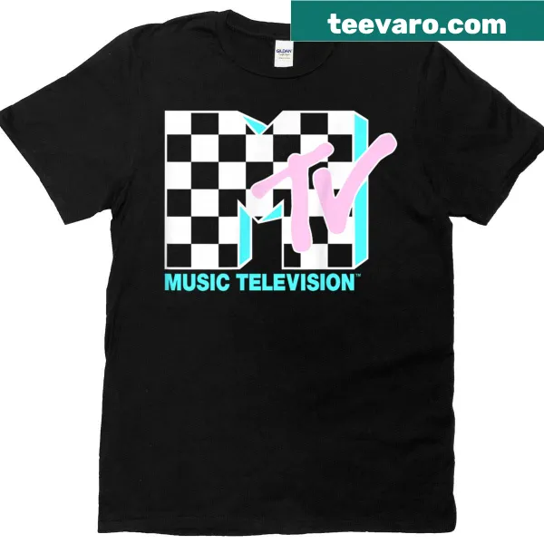 Retro MTV logo t-shirt with neon checkered design