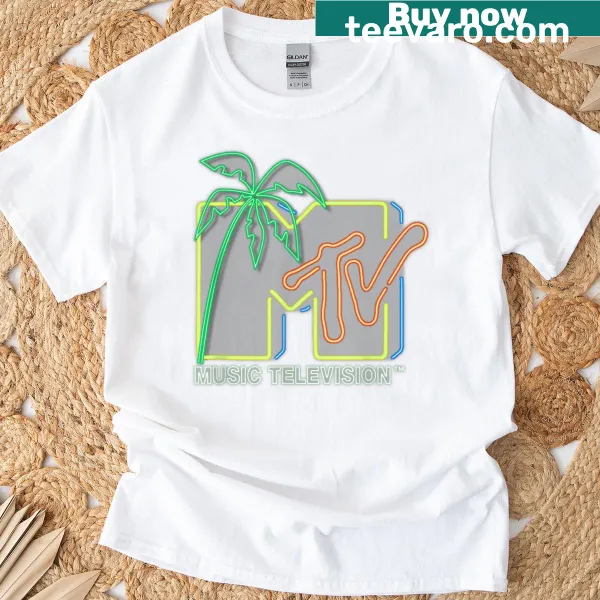 T-shirt featuring the MTV neon light logo