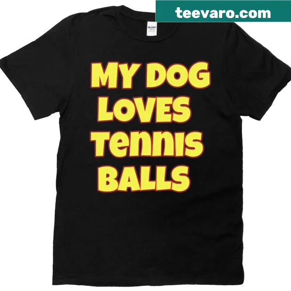 Illustrated t-shirt showing a dog with tennis balls for dog lovers