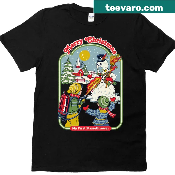 Funny T-shirt with whimsical flamethrower illustration