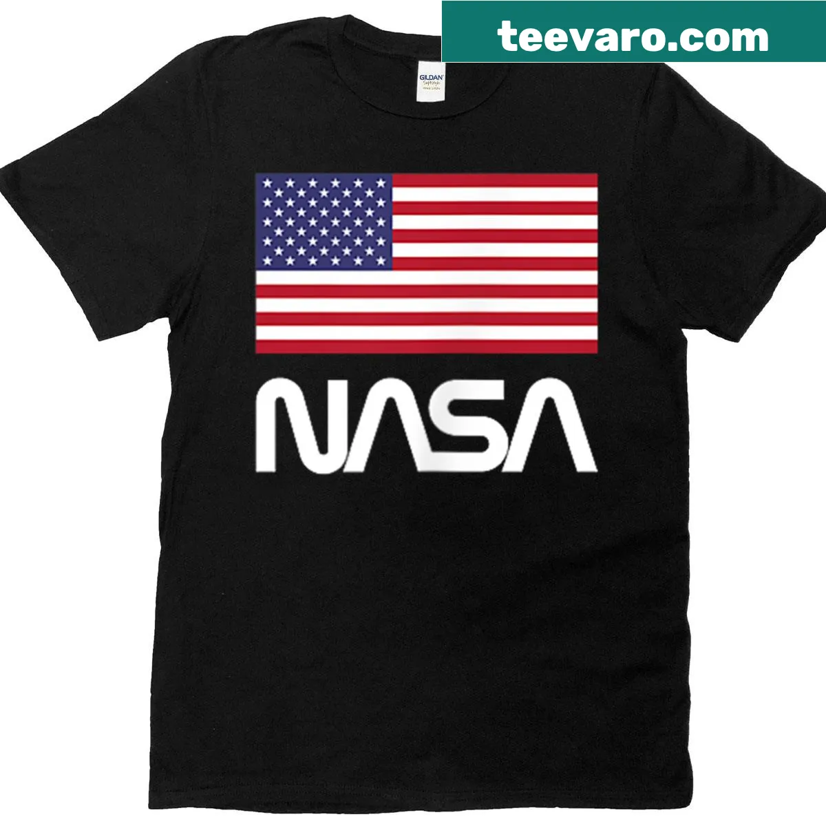 NASA retro logo with American flag on a t-shirt — on a men's t-shirt