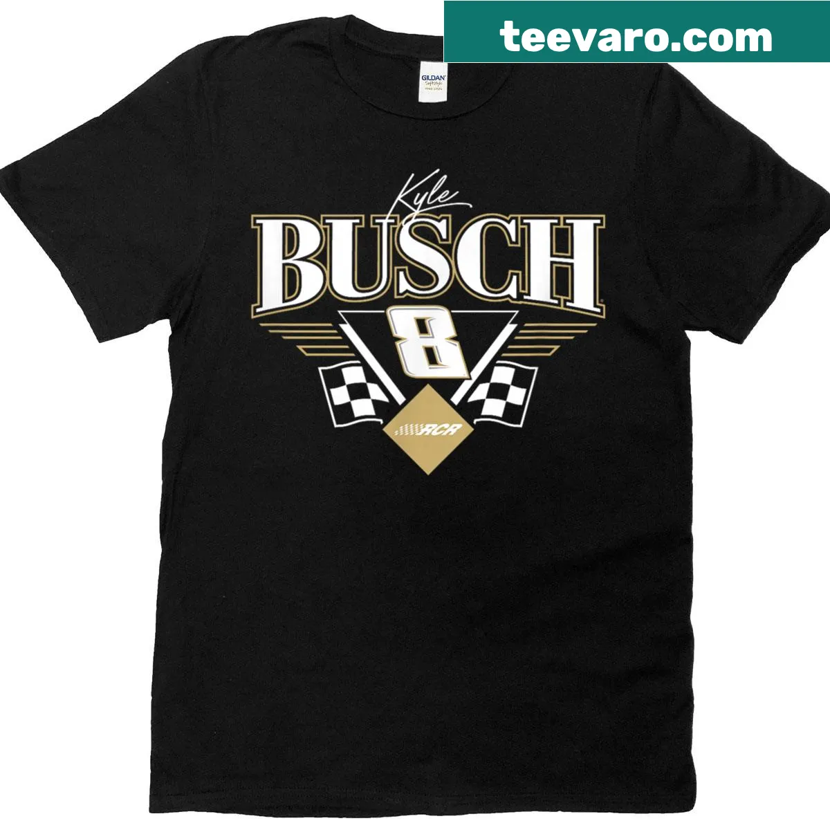 Kyle Busch 8 RCR triangle wings logo on a black t-shirt — on a men's t-shirt