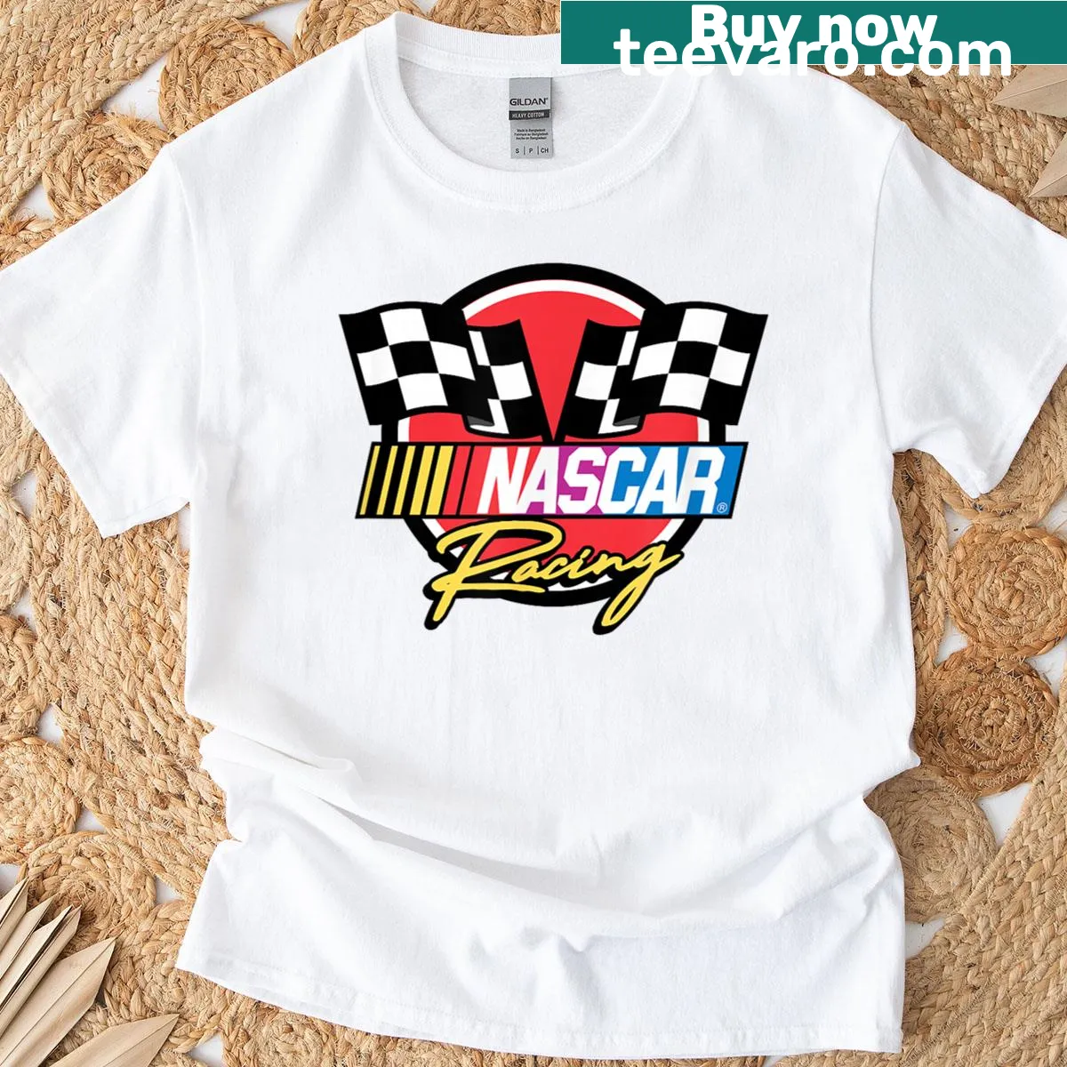 Nascar Racing Checkered Flags logo t-shirt design — on a men's t-shirt