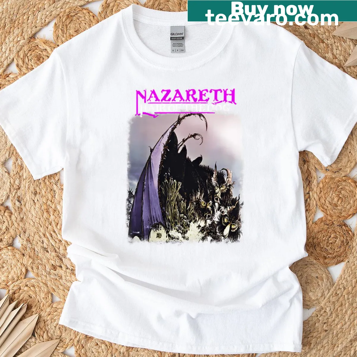 Nazareth Hair of the Dog album graphic T-shirt — on a men's t-shirt