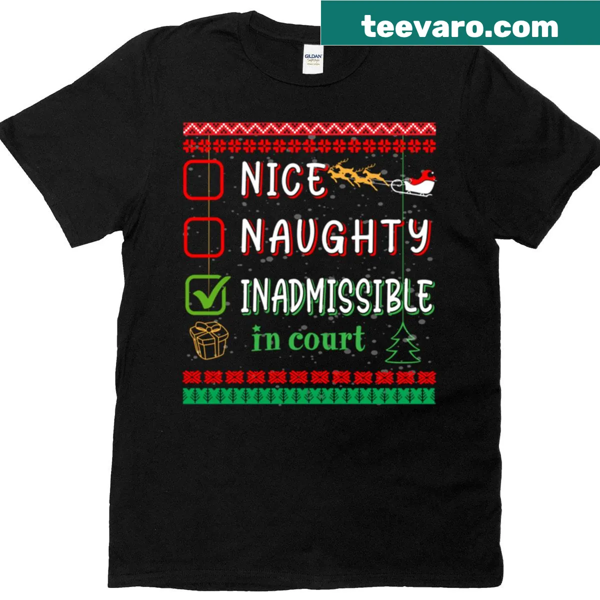 Funny t-shirt with 'Inadmissible In Court' text — on a men's t-shirt