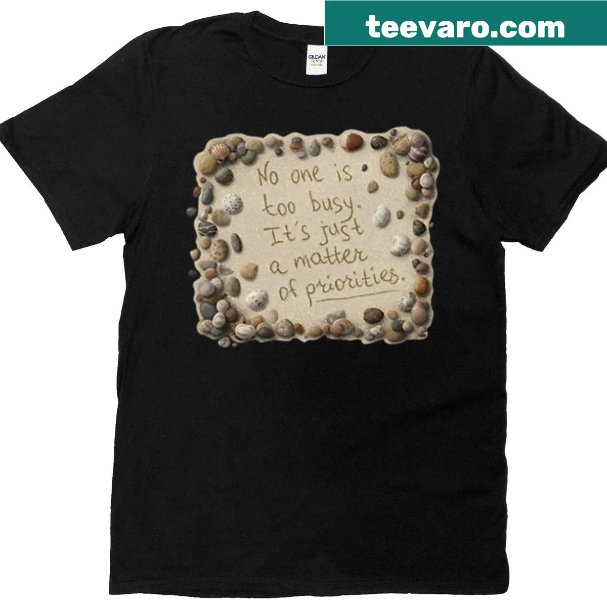 Motivational quote graphic t-shirt for relaxation and mindfulness — on a men's t-shirt