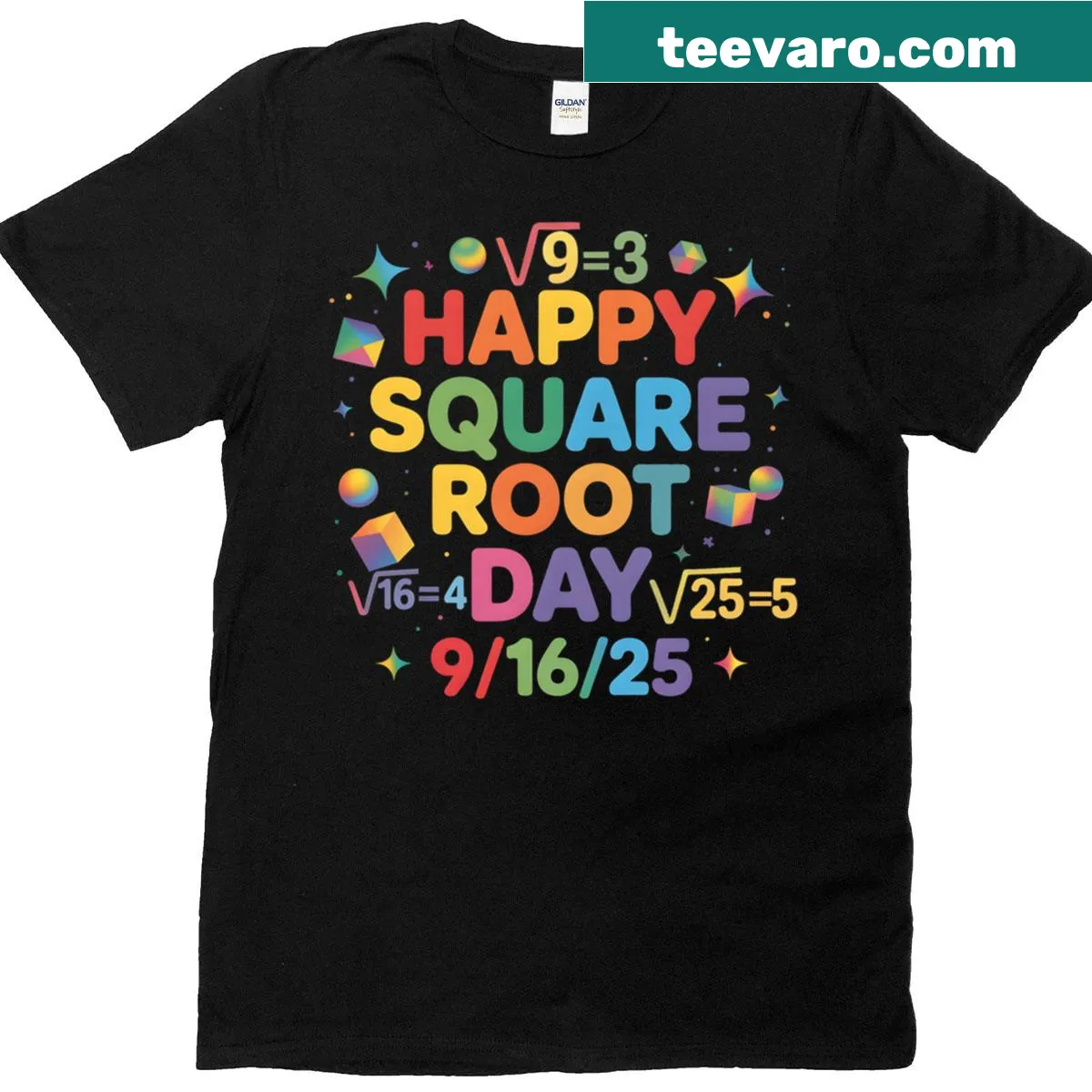 Math-themed T-shirt with colorful numbers and symbols — on a men's t-shirt