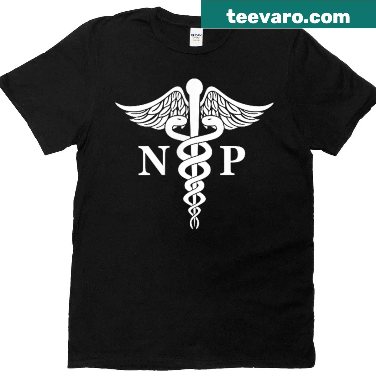 Nurse Practitioner T-shirt with caduceus logo — on a men's t-shirt