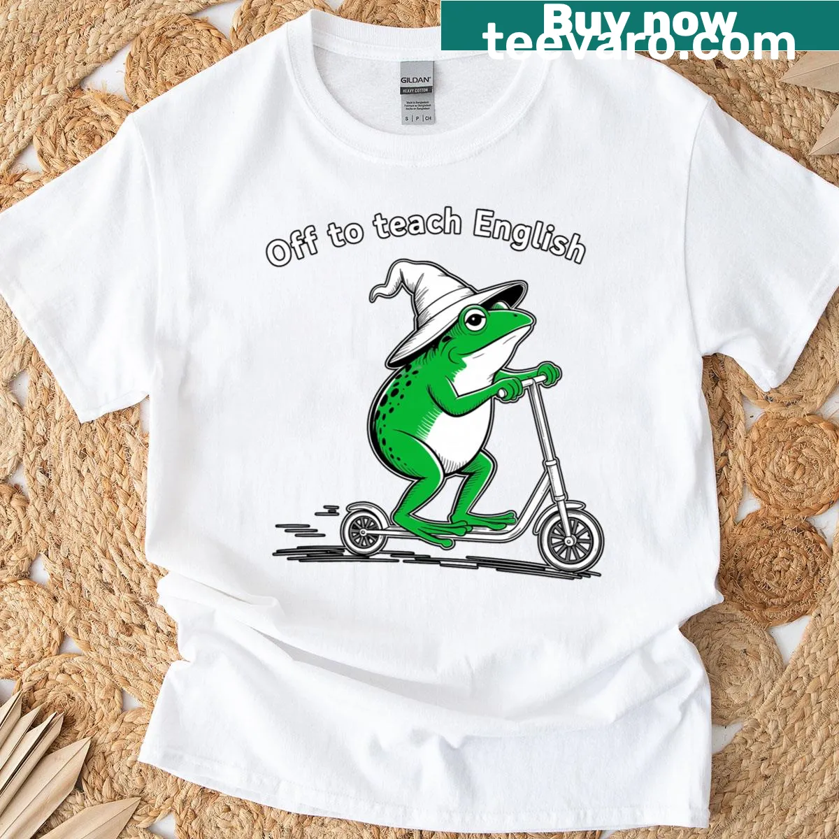 Graphic of a scooter frog for ESL teachers — on a men's t-shirt
