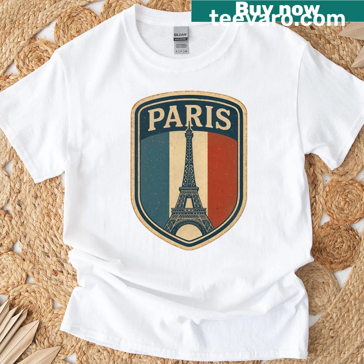 Illustration of Parisian landmarks on a graphic t-shirt — on a men's t-shirt
