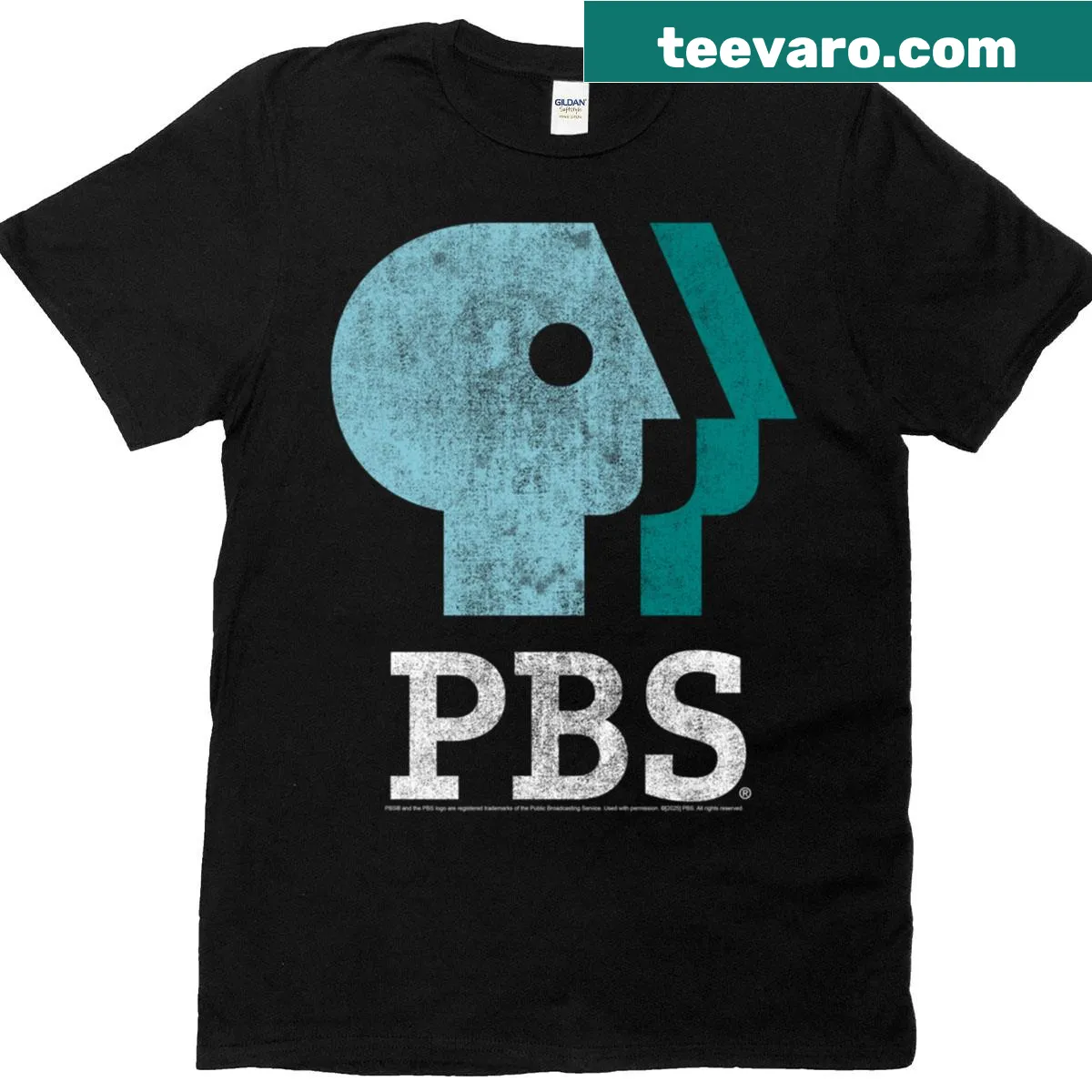 Public Broadcasting Service T-shirt with PBS logo — on a men's t-shirt