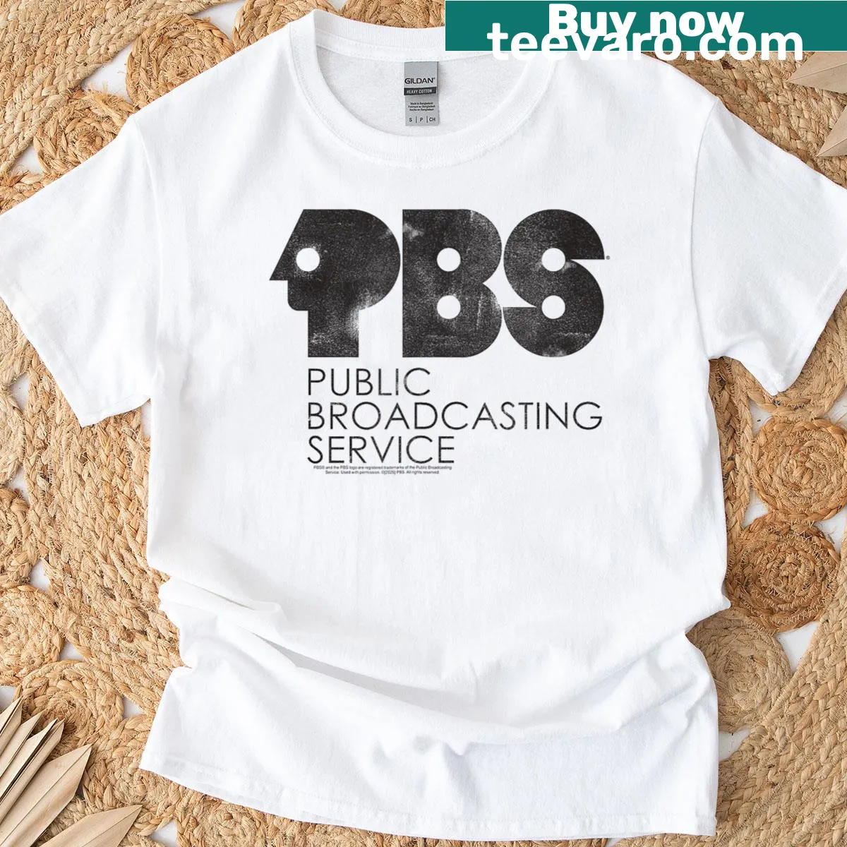Vintage PBS T-shirt with groovy logo design. — on a men's t-shirt
