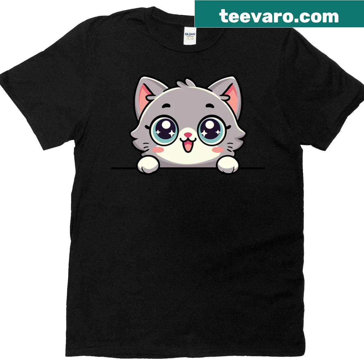 Cute chibi kitten illustration for cat lovers t-shirt — on a men's t-shirt