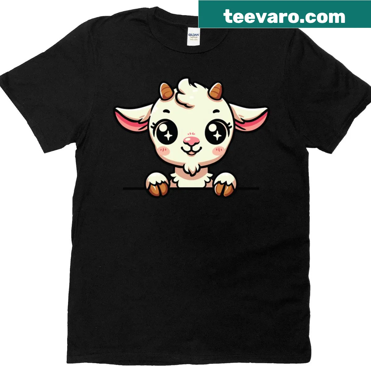 Cute cartoon goat peeking design on a farm life t-shirt — on a men's t-shirt