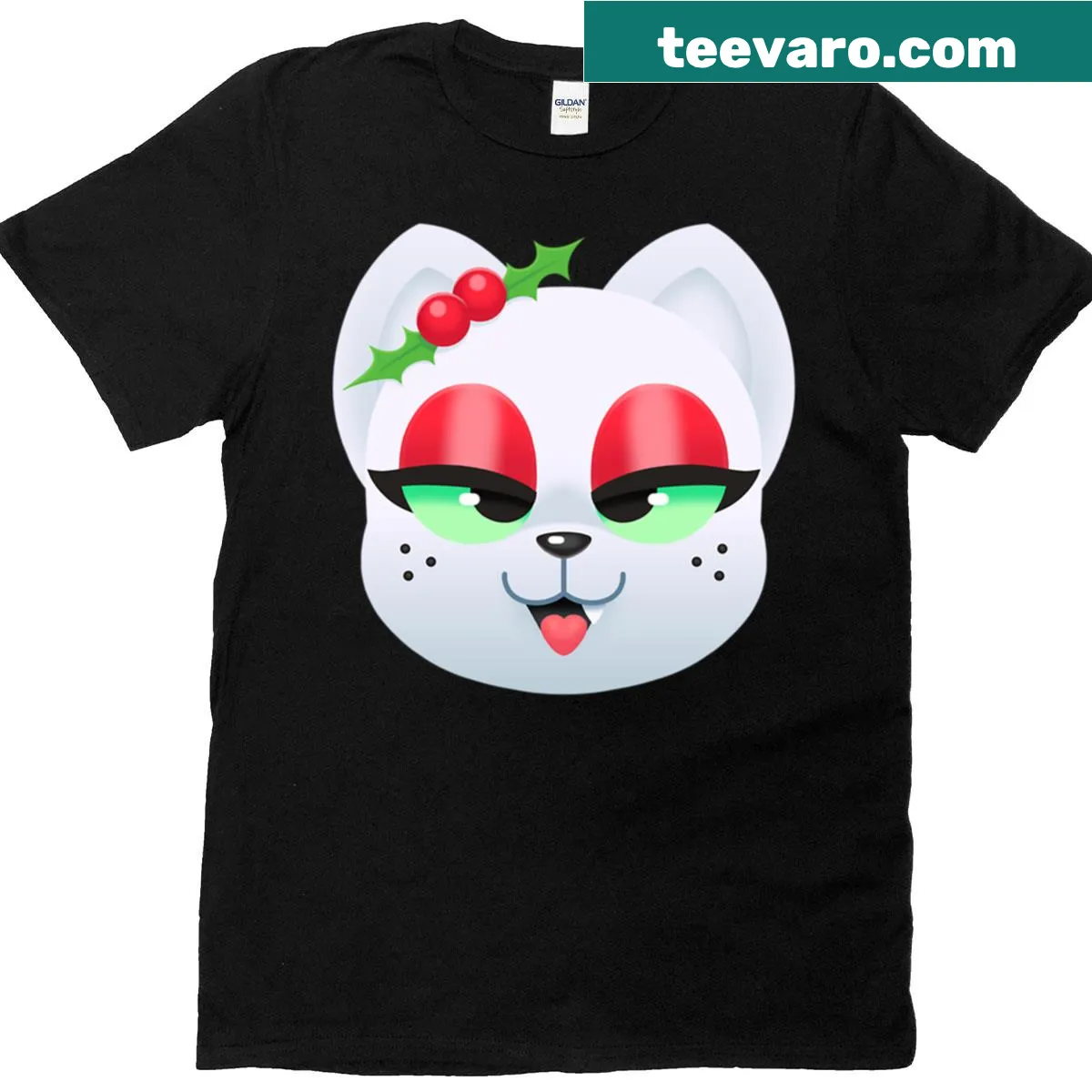 Cute peppermint-themed cat illustration on a T-shirt — on a men's t-shirt