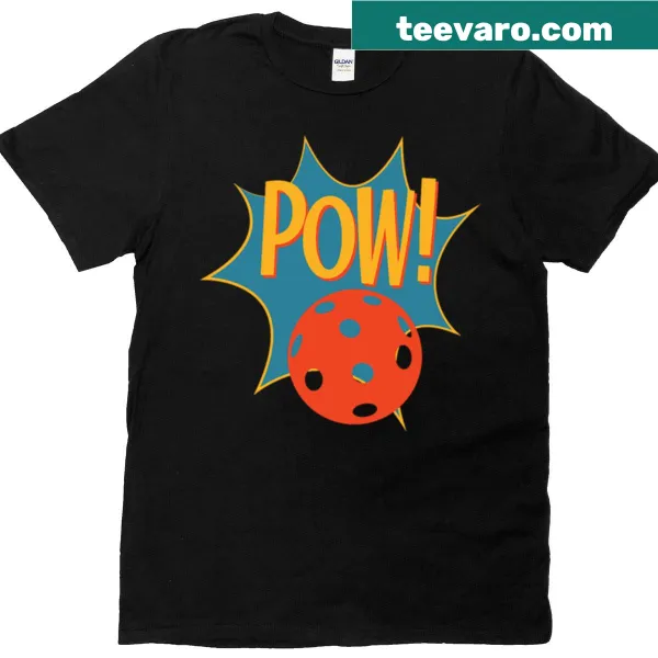 Comic style 'Pow!' pickleball graphic on a T-shirt