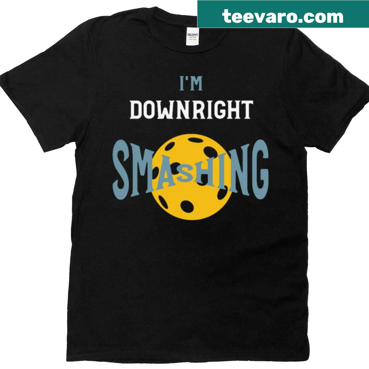 Funny pickleball pun t-shirt with 'I'm Downright Smashing' text — on a men's t-shirt