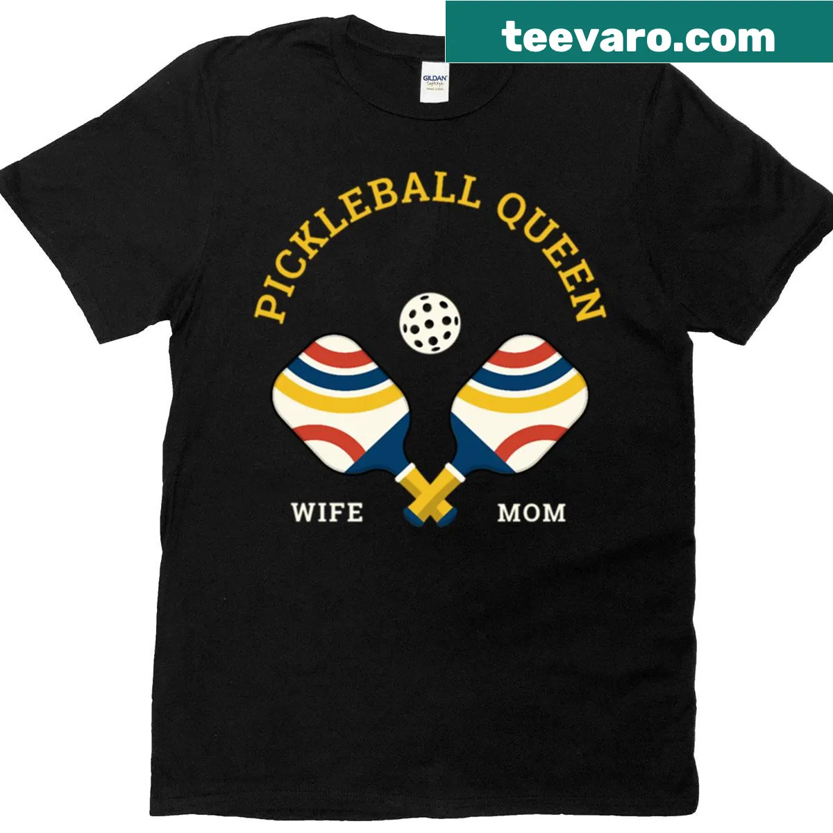 Pickleball Queen text design on a T-shirt — on a men's t-shirt
