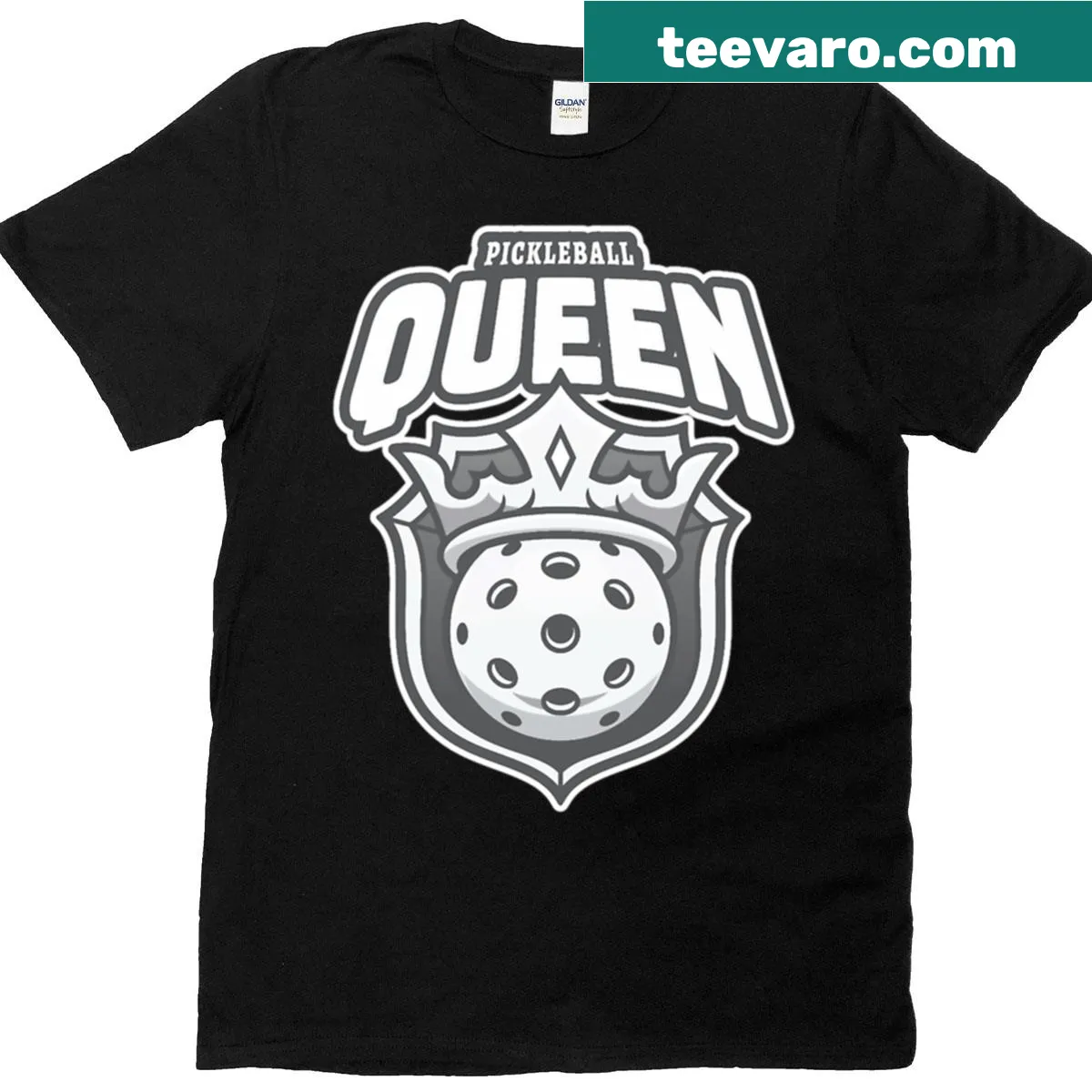 Illustration of 'Pickleball Queen' with accessories on a T-shirt — on a men's t-shirt