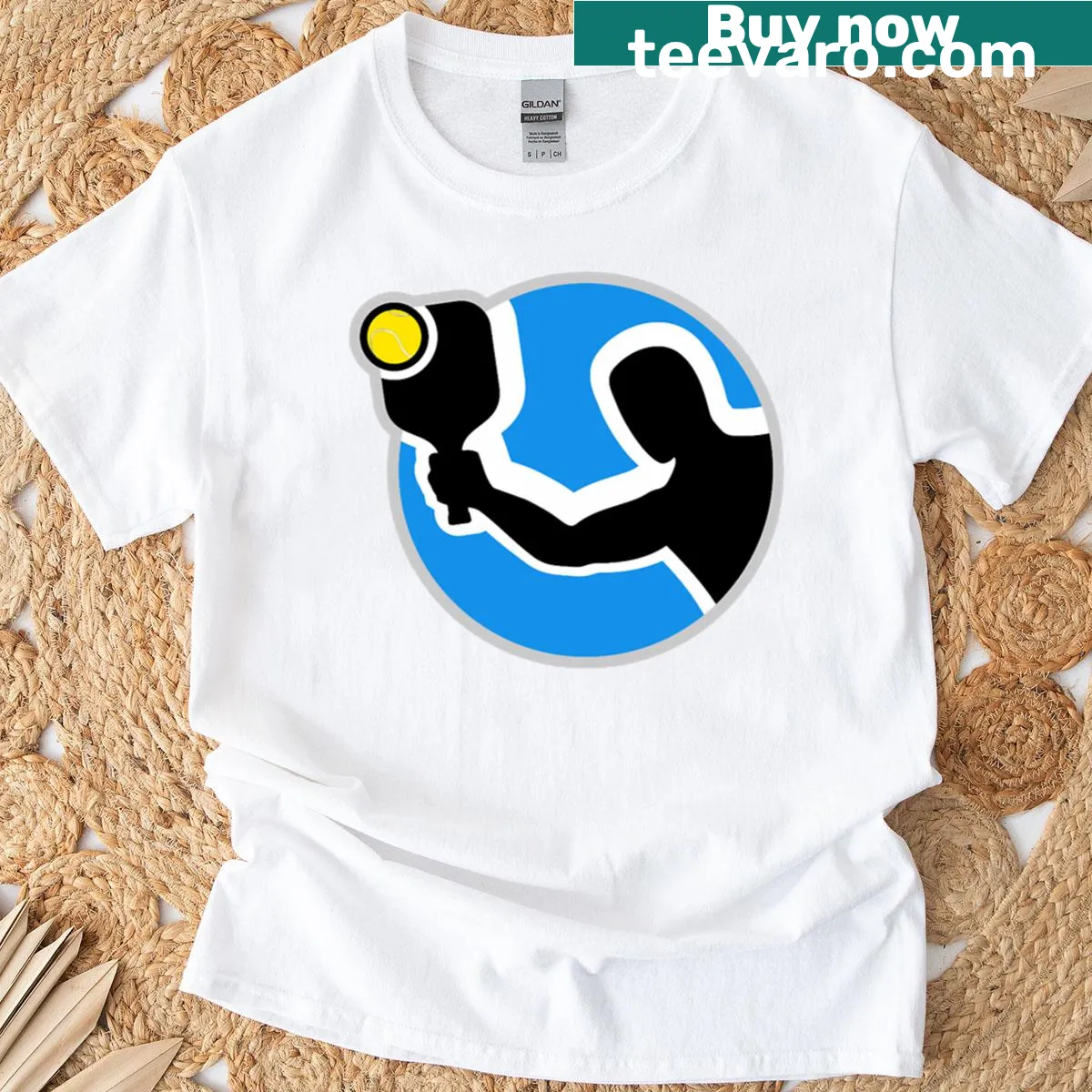 Illustration of a pickleball racket on a playful T-shirt — on a men's t-shirt