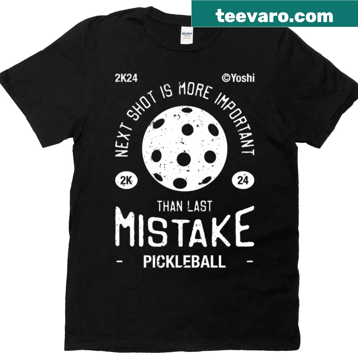 Humorous T-shirt featuring typographic design about pickleball mistakes — on a men's t-shirt