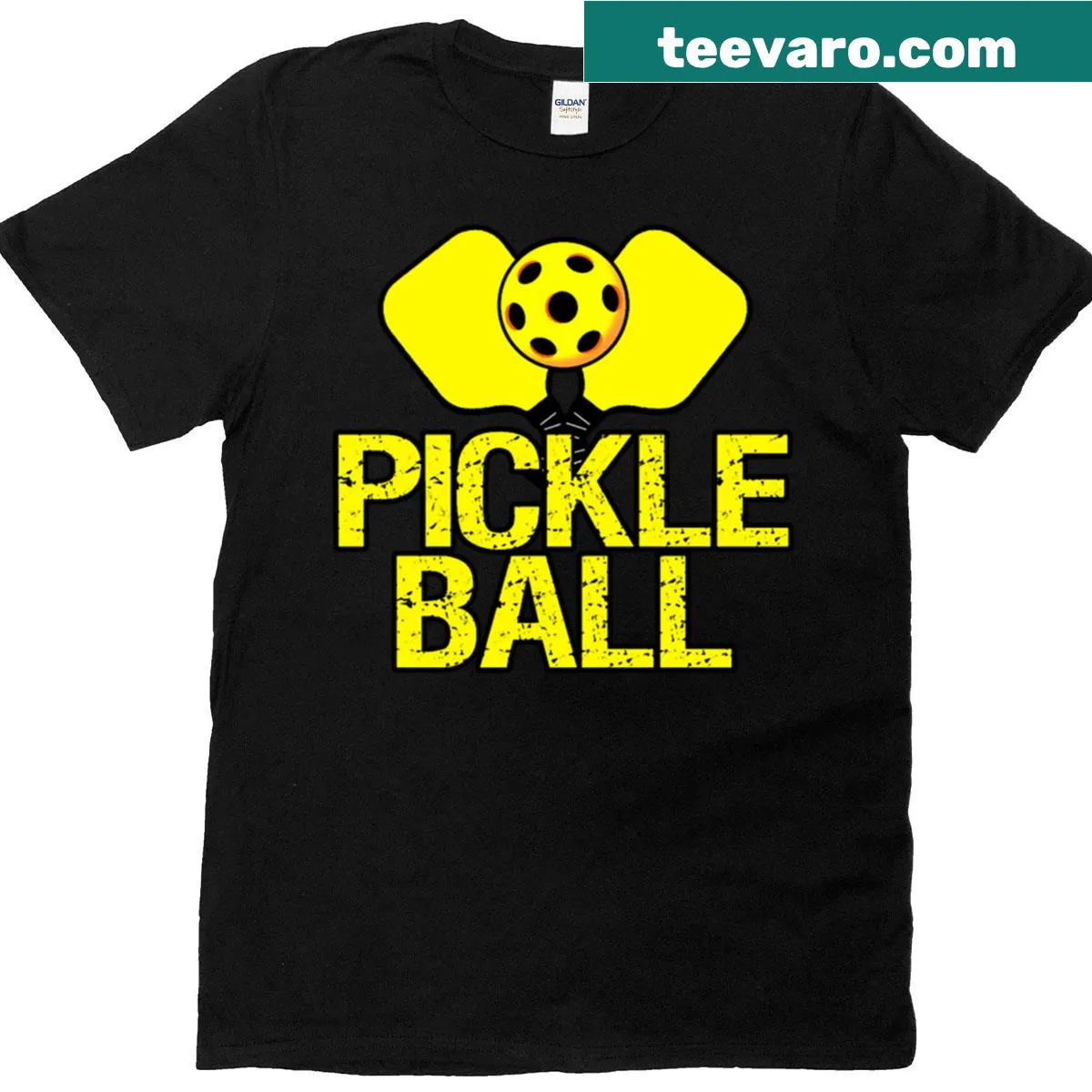 Distinct Pickleball logo design for sports fans — on a men's t-shirt
