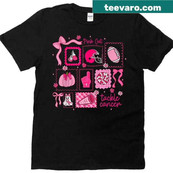 Pink football themed breast cancer awareness t-shirt